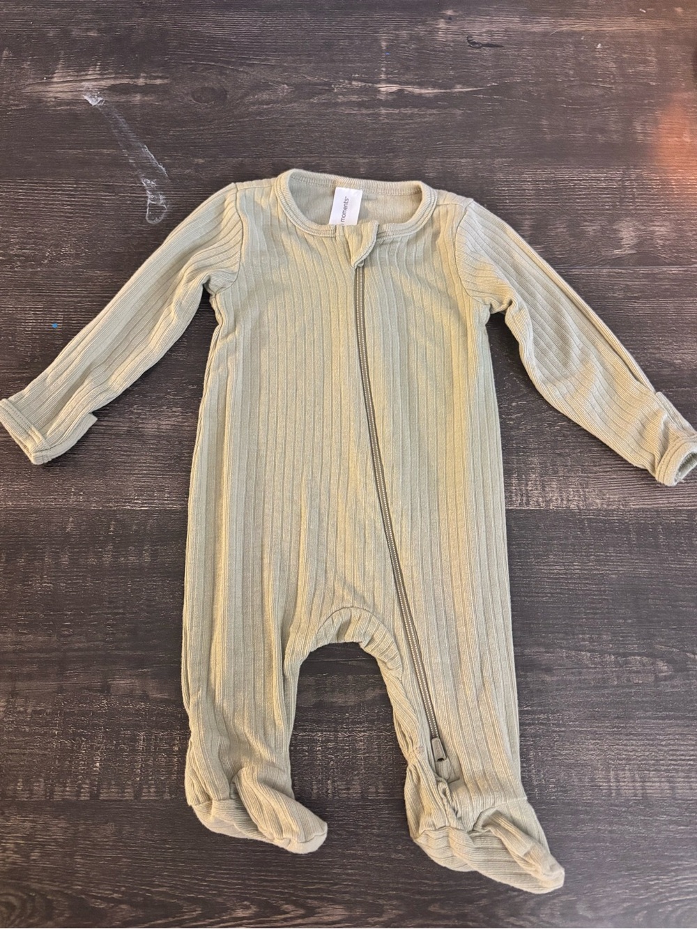 Ribbed Footed One-Piece Pajamas in Sage Green